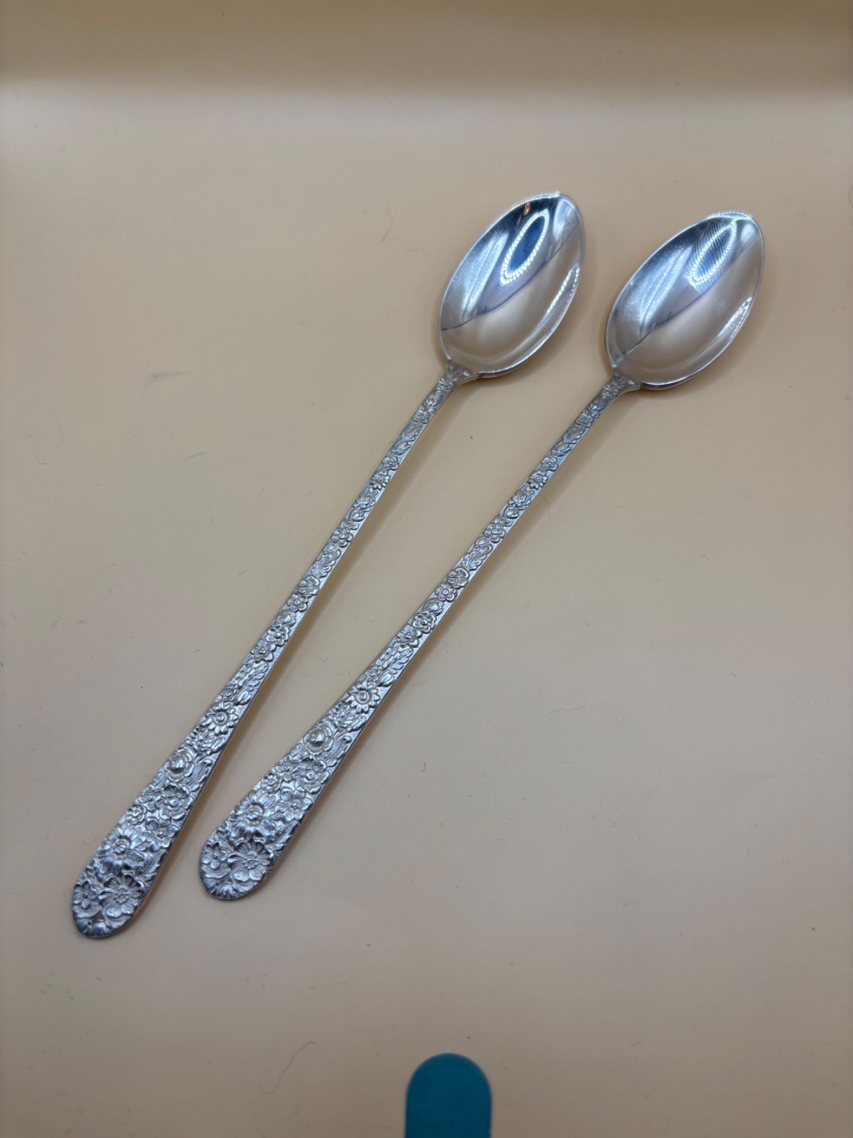 Alvin Sterling Silver Bridal Bouquet Iced Teaspoons x2 Repousse