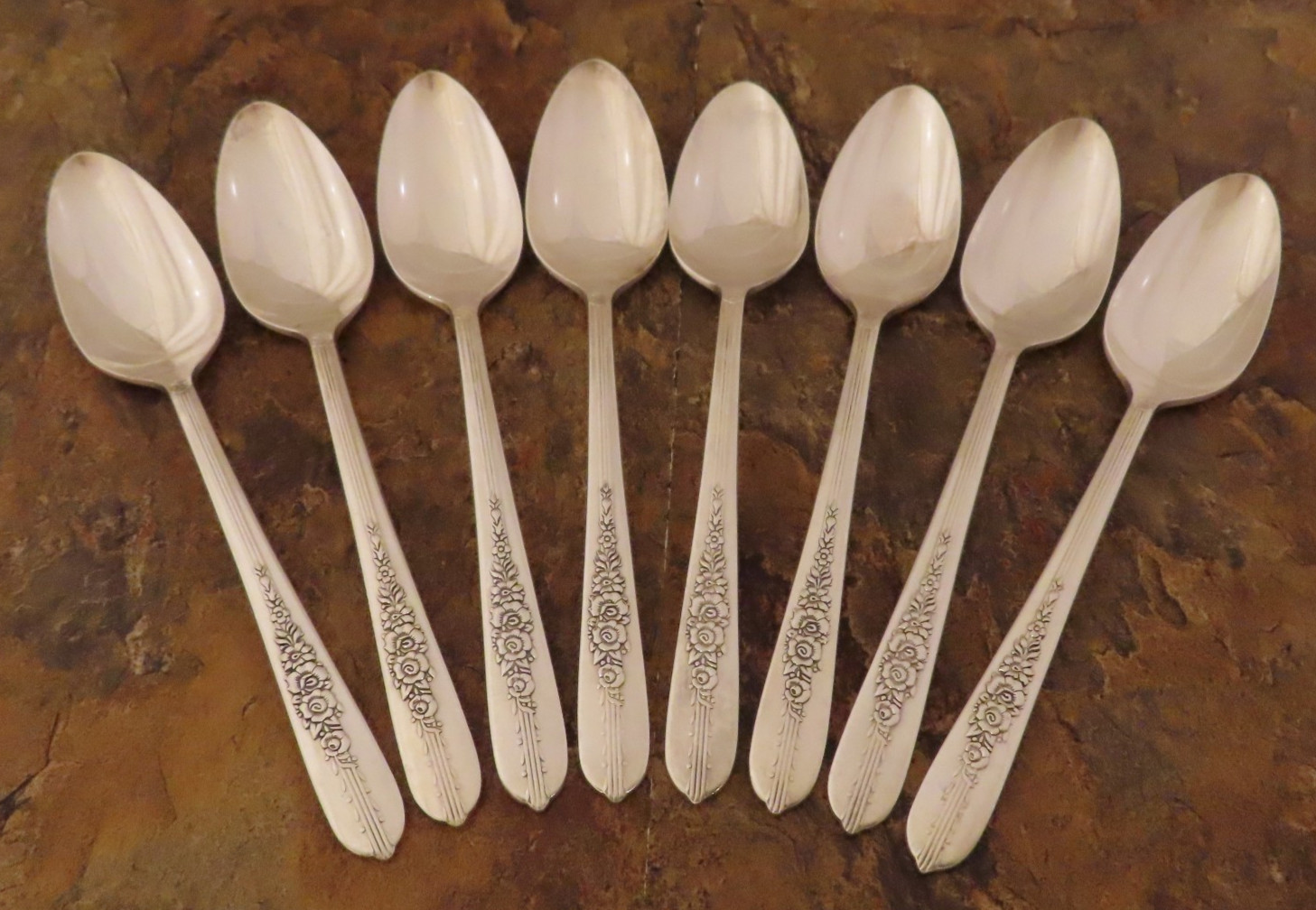 Oneida Royal Rose Set 8 Teaspoons Spoons Nobility Vtg Silverplate Flatware Lot G