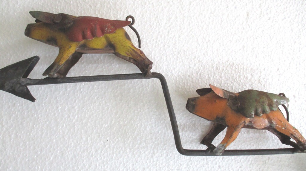 IRON THREE FLYING PIGS WEATHER VANE , WEATHERVANE