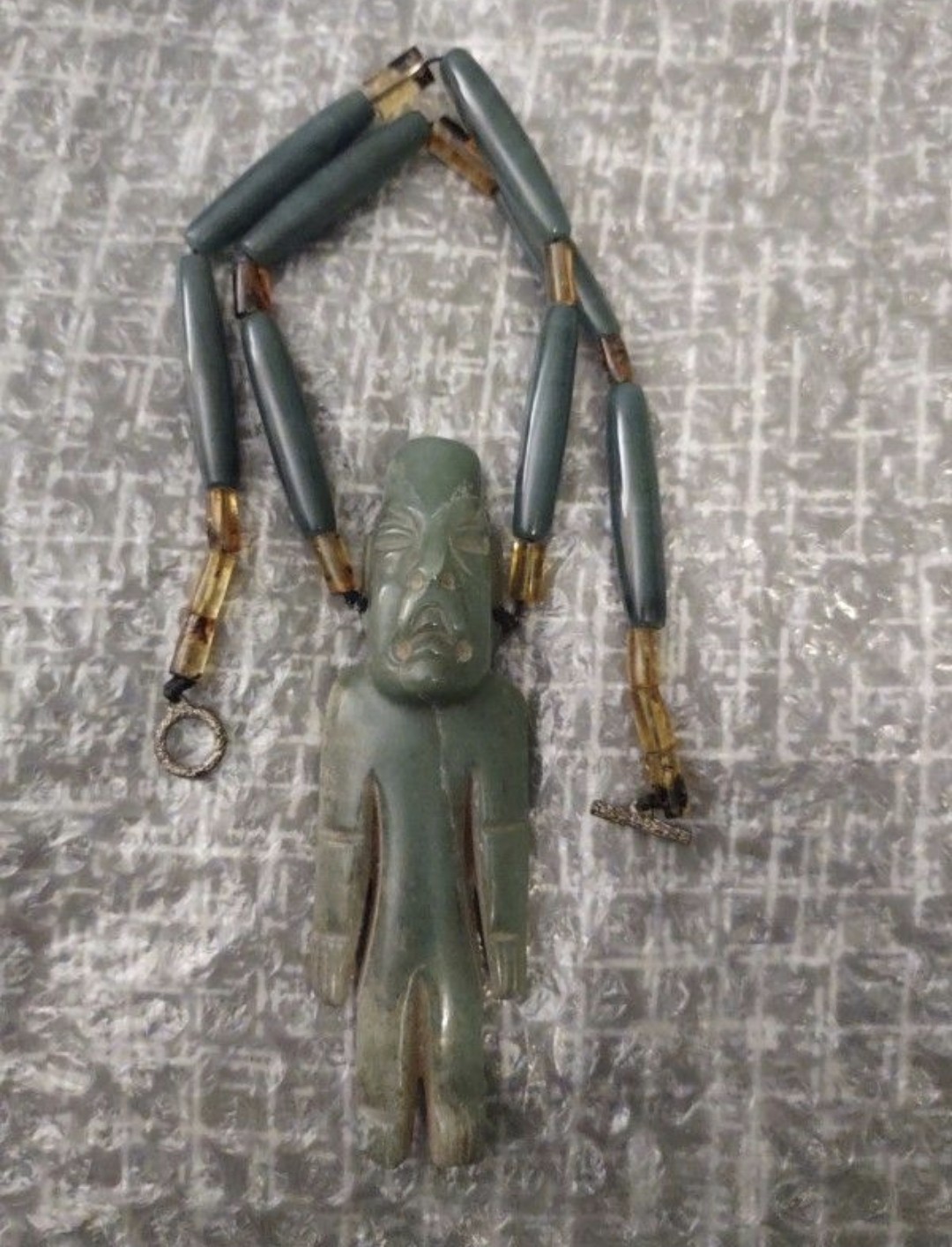 Olmec Figure With Beaded Tube Jade Necklace Very Rare
