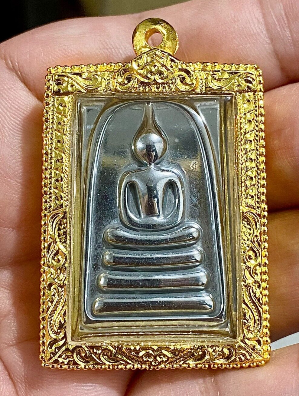 Thai Buddha Amulet Phra Somdej Silver Leklai Magnetic Talisman Wat Rakang Charm
