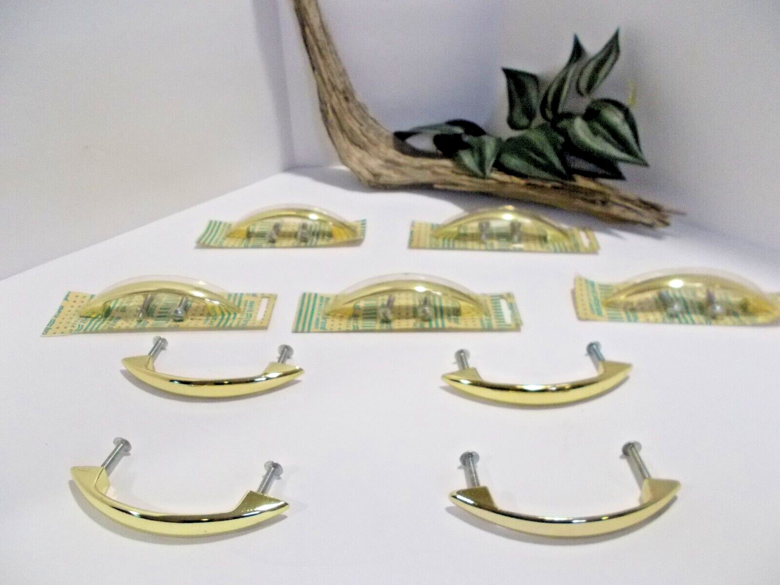 Gold Tone Drawer Knobs Handle Cabinet Pulls w/ Screws Vtg MCM 4 1/8” Lot of 9