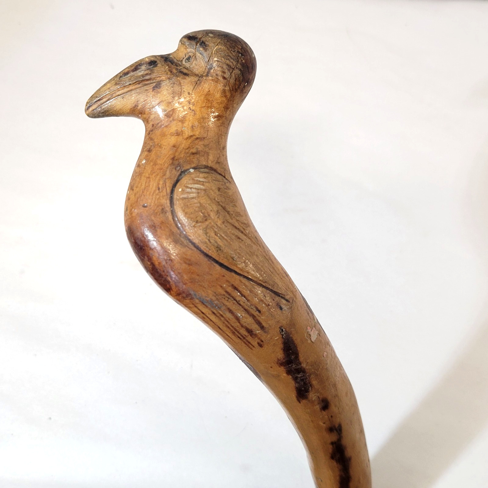 Signed Folk Art Carved Bird Cane Vintage Wood Walking Stick “Original Charlie”