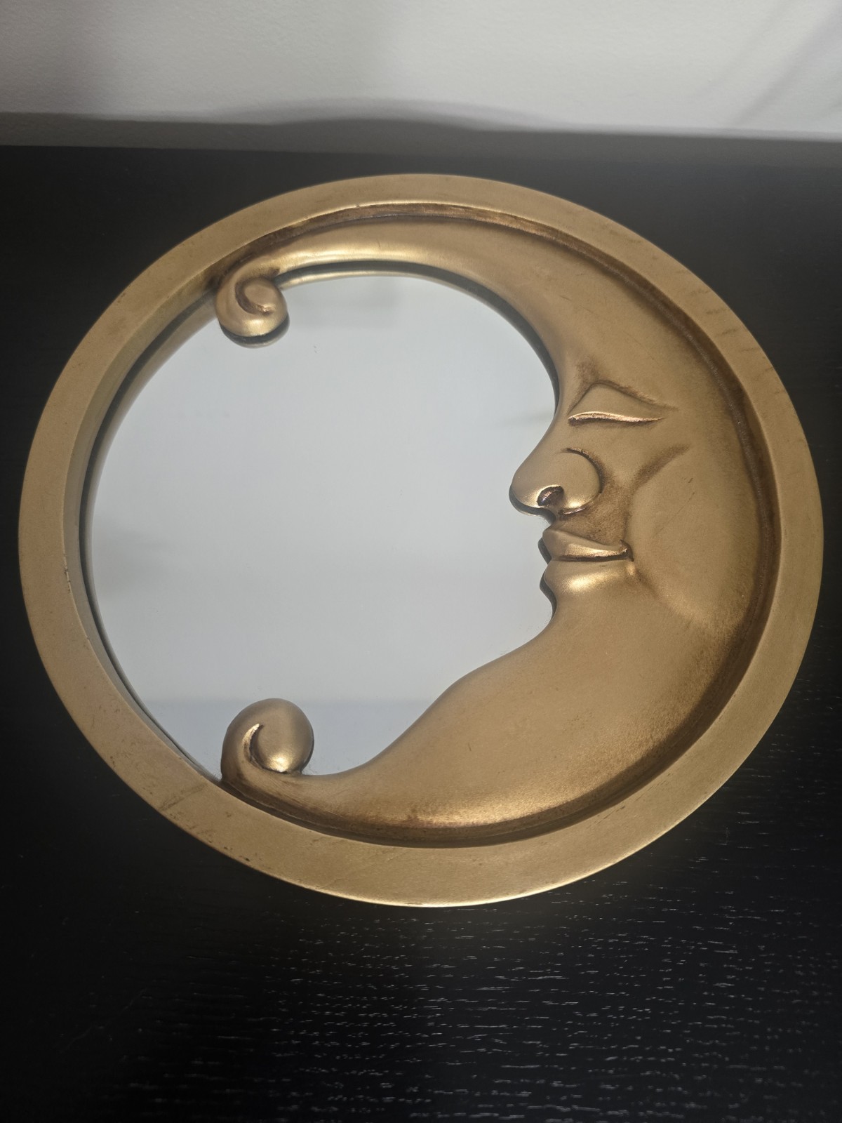 Vintage Y2K 90’s Moon Wall Mirror Gold Tone Resin Boho Celestial MCM 9.5” Round