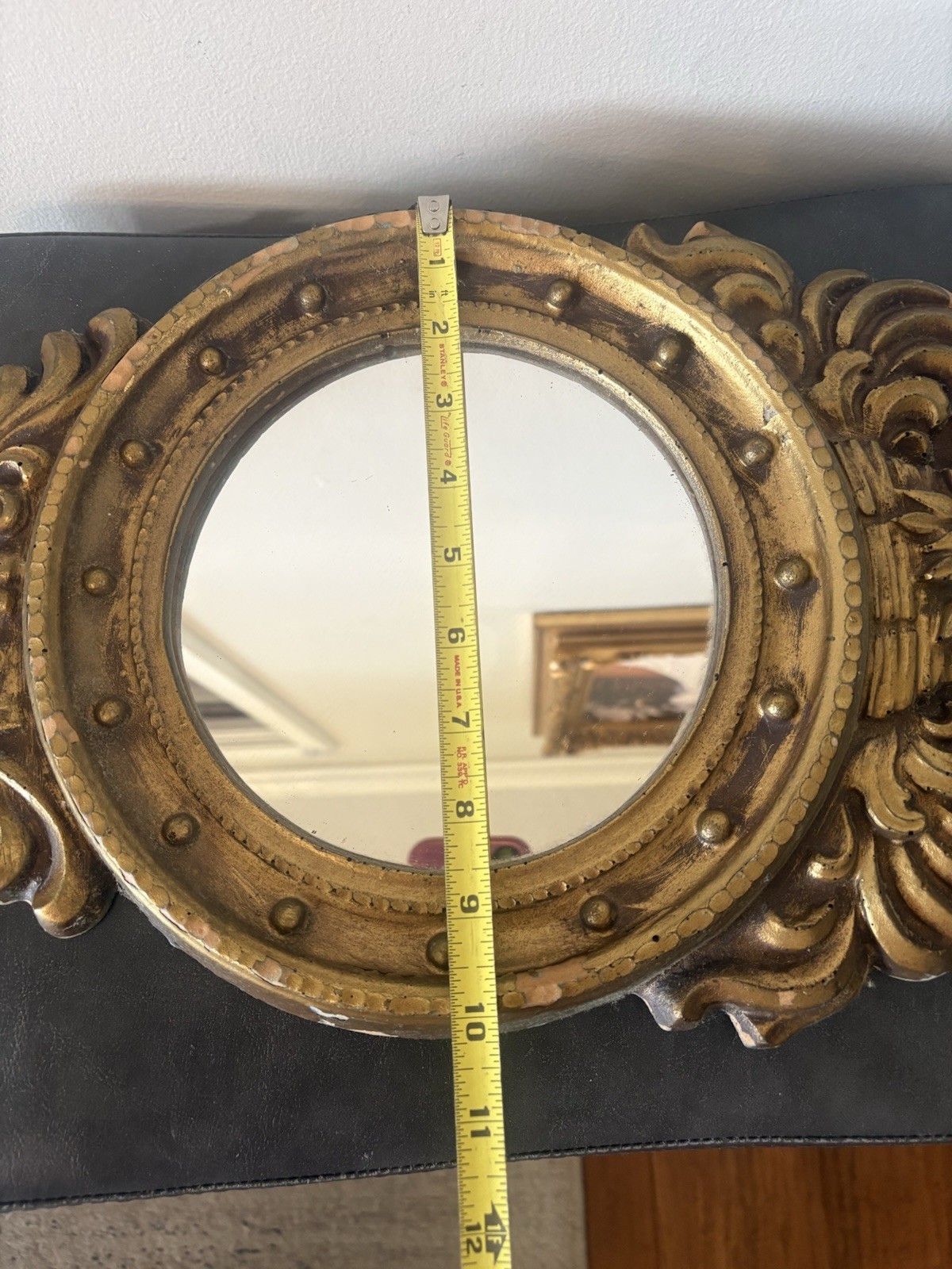 Antique Wood Federal Gold Gilt Porthole Eagle Mirror USA Distressed
