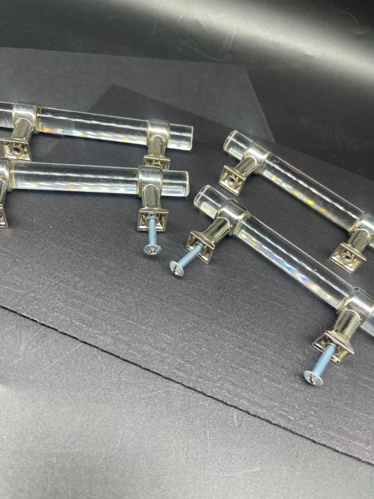 Clear Acrylic/Lucite look, and Metal Modern, Drawer Pulls (4)