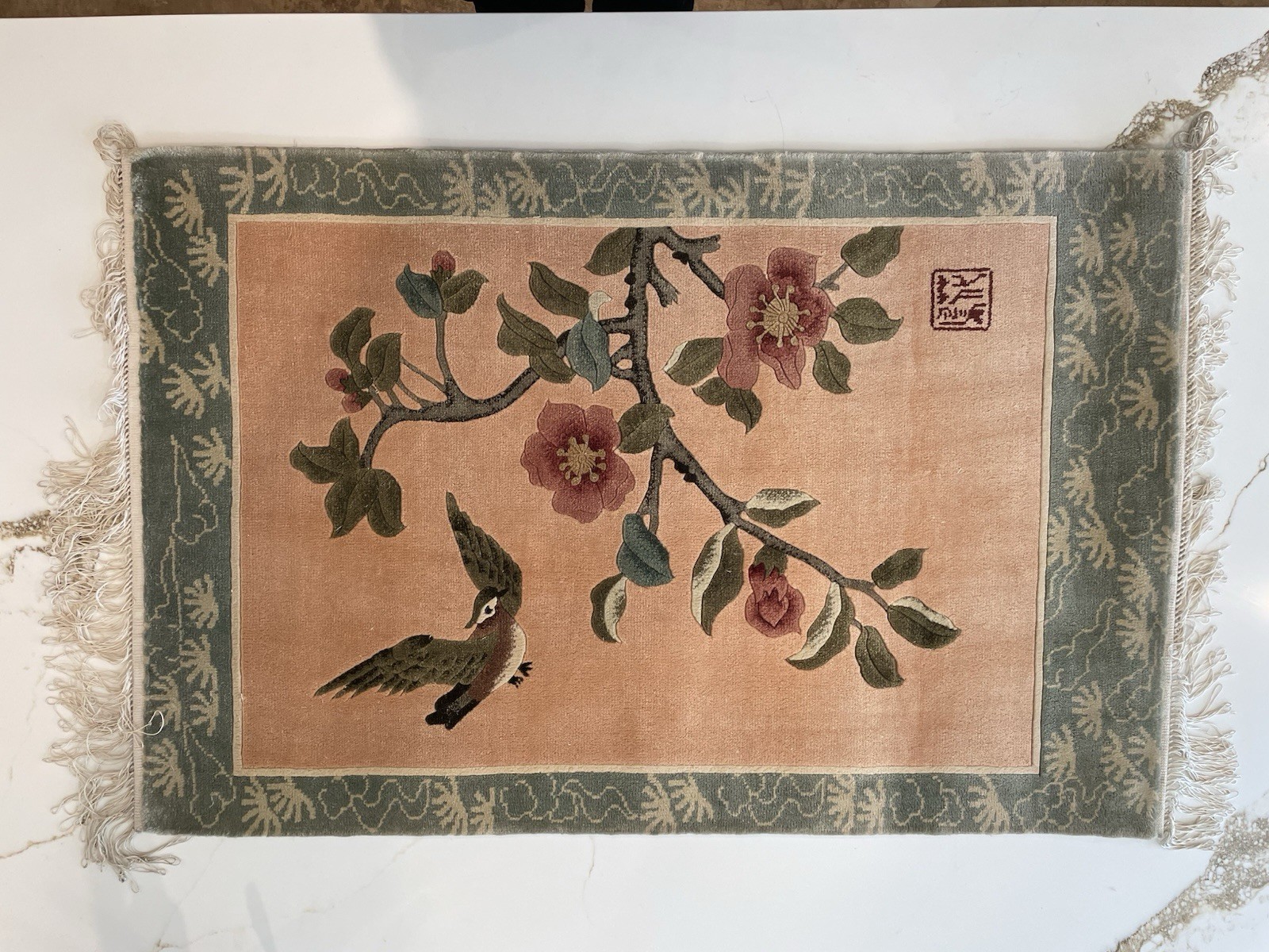Vintage Hand Knotted Chinese Silk Rug 44”x25”