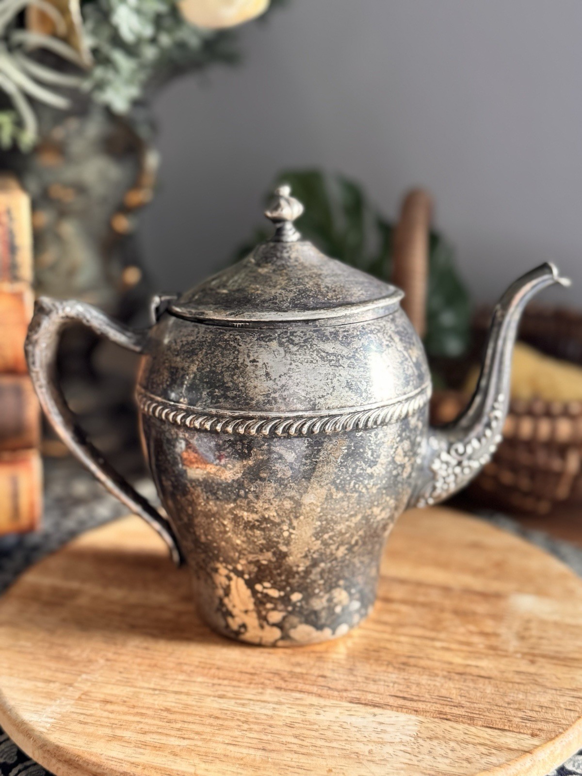 Antique Silverplate Teapot Silver on Copper Ornate functional or decorative 7.5”