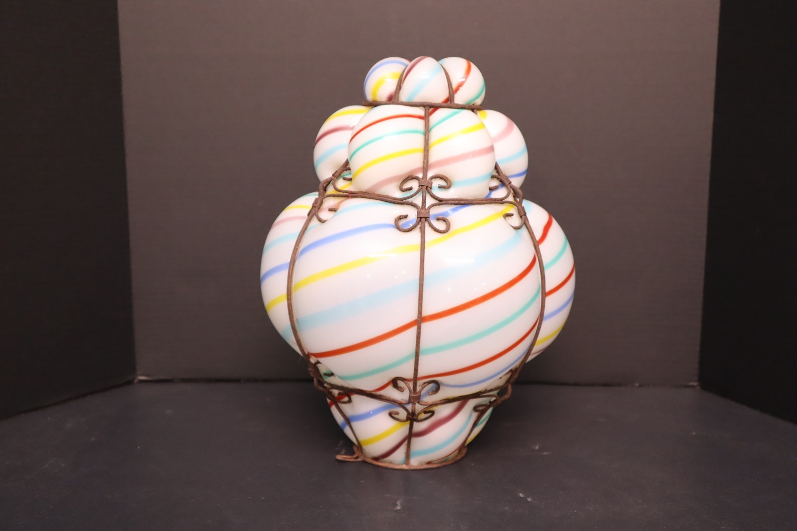 VTG 60s MCM Bubble Tutti Frutti Glass SHADE Swag Lamp Caged Pendant Light Murano