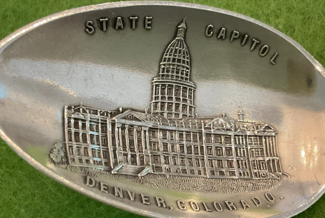 Denver State Capitol Building Dome 5.2″ Sterling Souvenir Spoon Mule Miner 17g