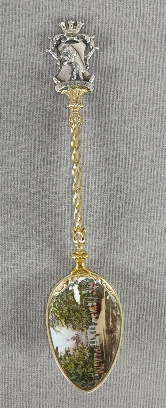 Antique German 800 Silver Gold Washed Berlin Brandenburg Gate Souvenir Spoon