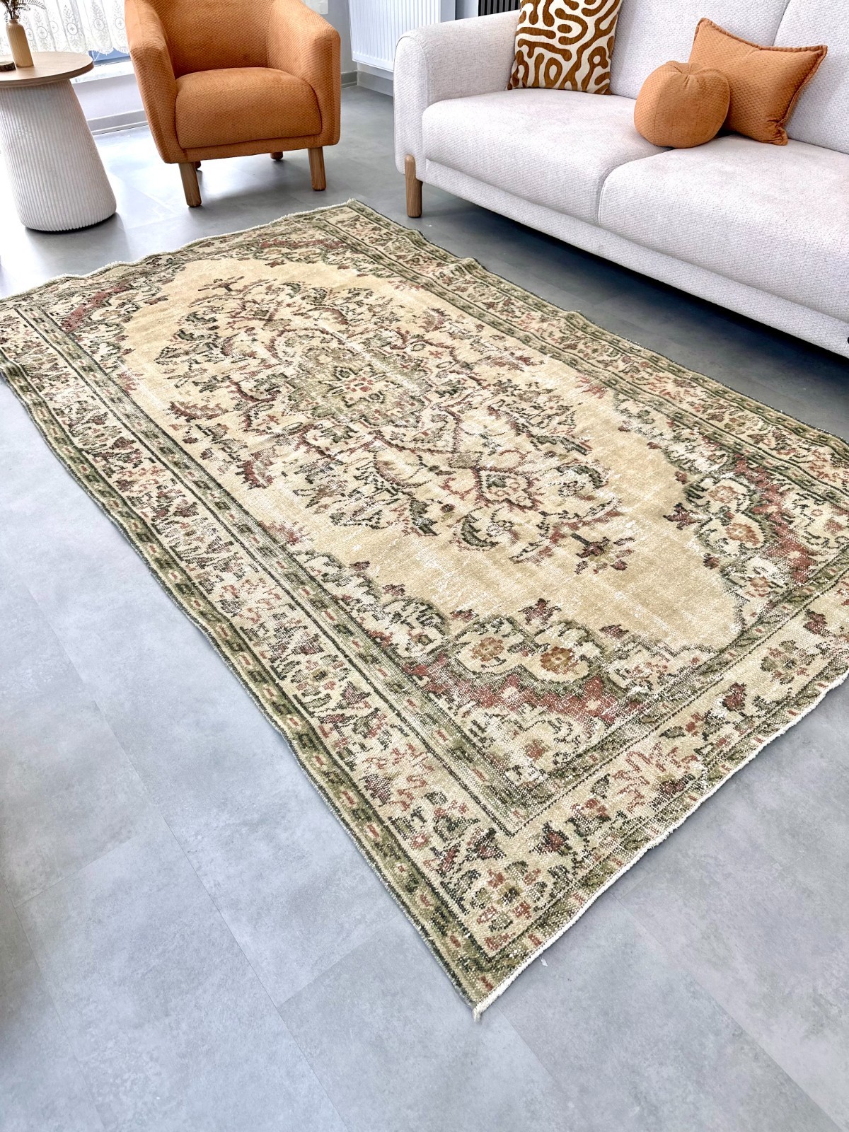 5×9 Neutral Vintage Rug, Turkish Oushak Rug, Handwoven, Handmade Wool Area Rug
