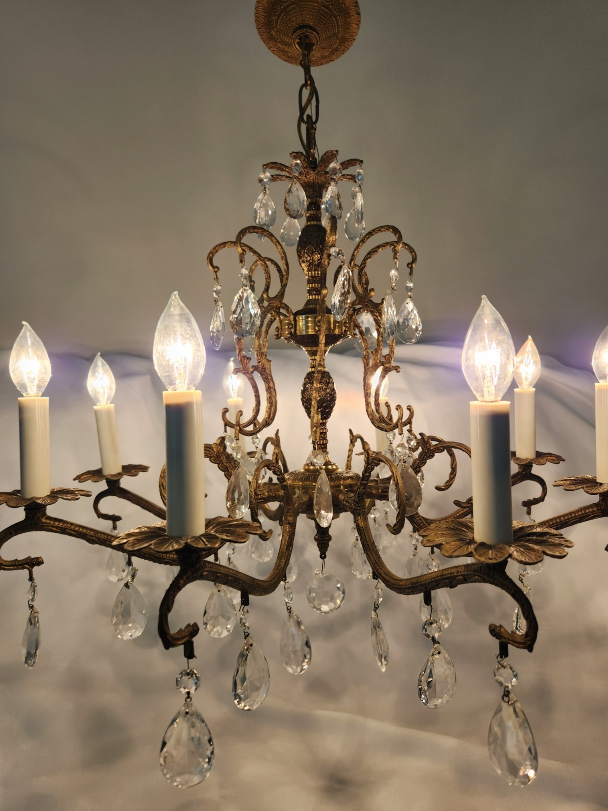 Antique Brass PINEAPPLE Dark Patina Crystal Chandelier 8 arms 8 Lights