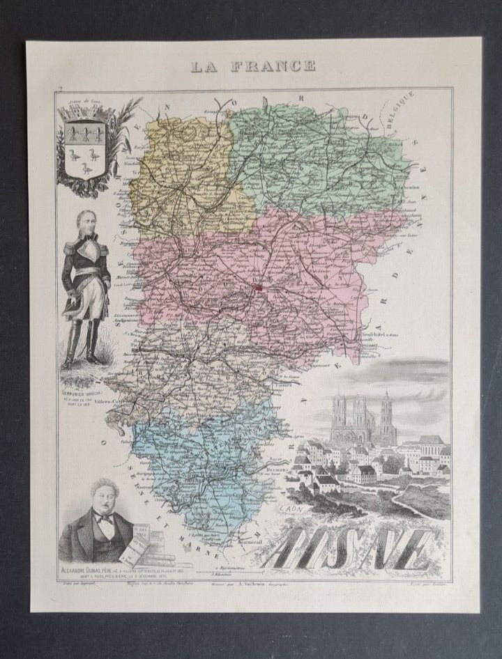 Antique (1882) map – Aisne – Laon – France – Vuillemin