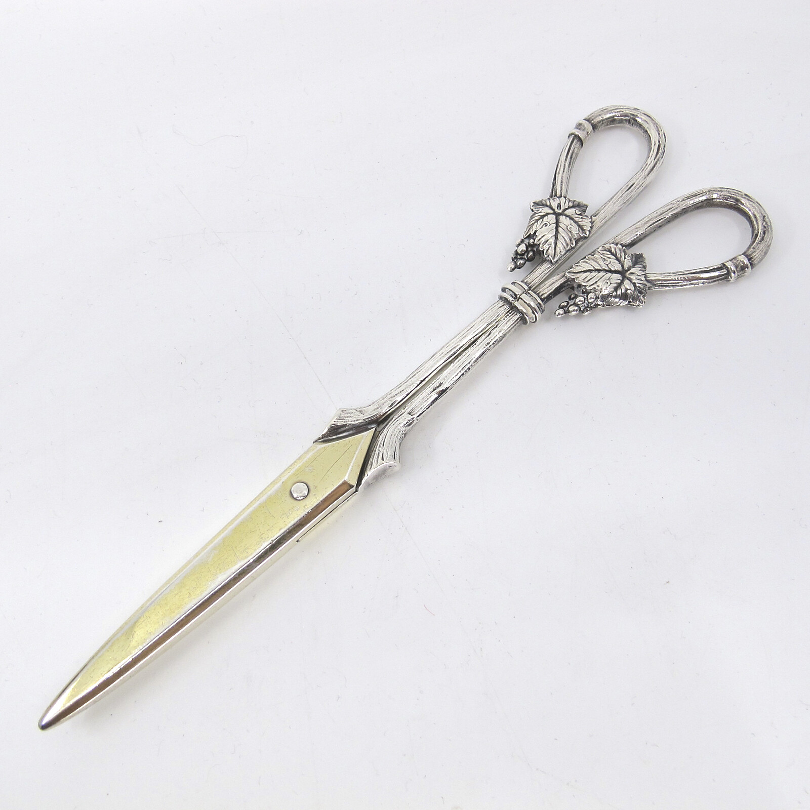 WHITING Extra Long All Sterling Silver Grape Shears 7 3/4″ Solid Figural Grapes