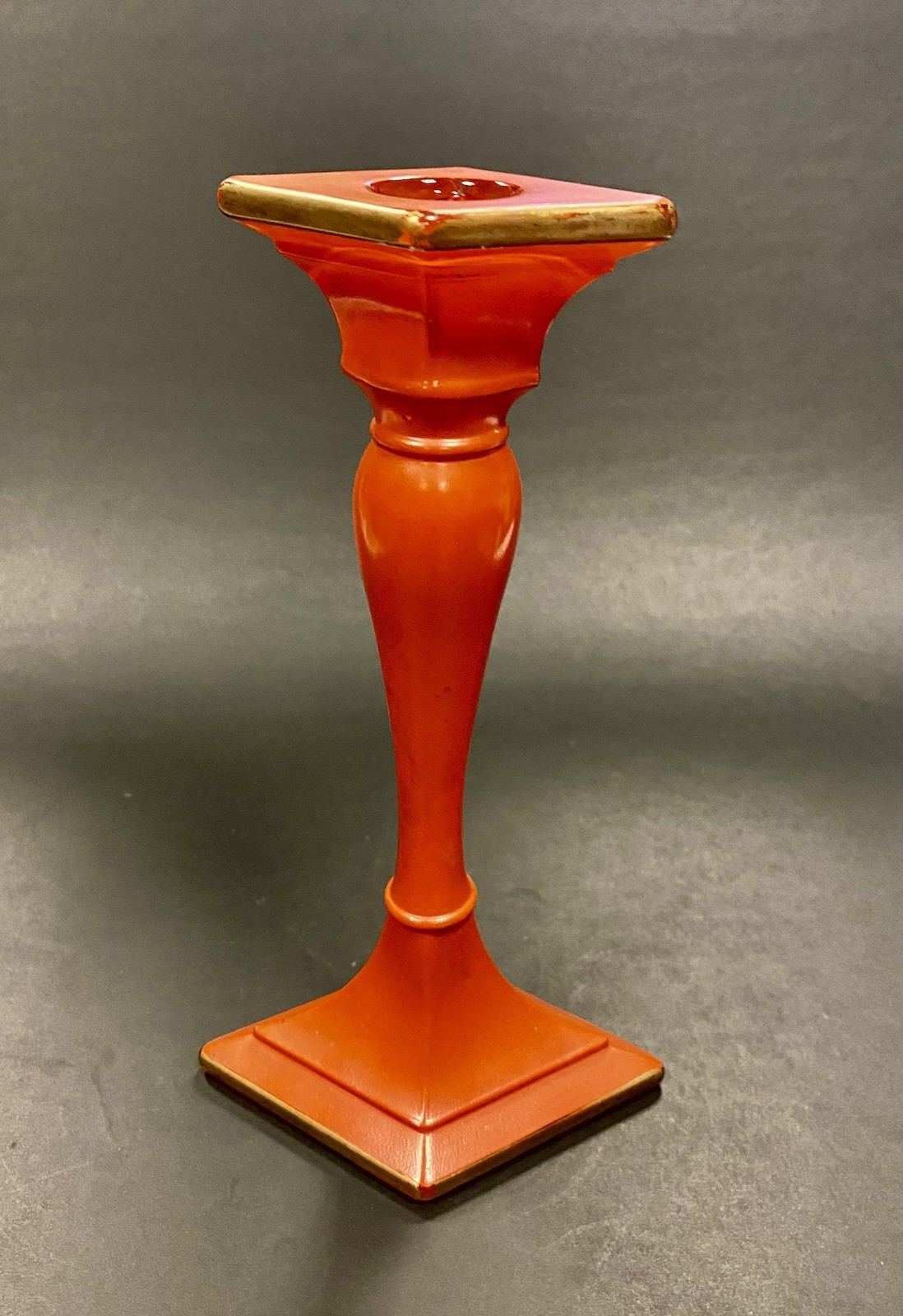 Vintage Northwood Chinese Coral Glass Candlestick 708 Spindle Patten Gold Trim