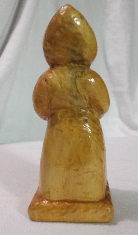 Folk Rustic Handmade Hand Caved Painted Wooden Woman in Coat Figurine Folk Art
