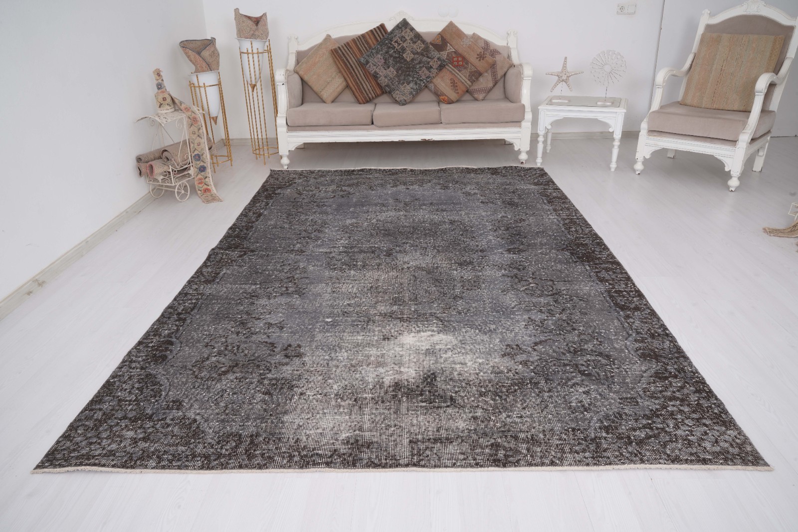 Turkish Vintage Oversize Rug 7×10 Handmade Oushak Large Traditional Carpet 413