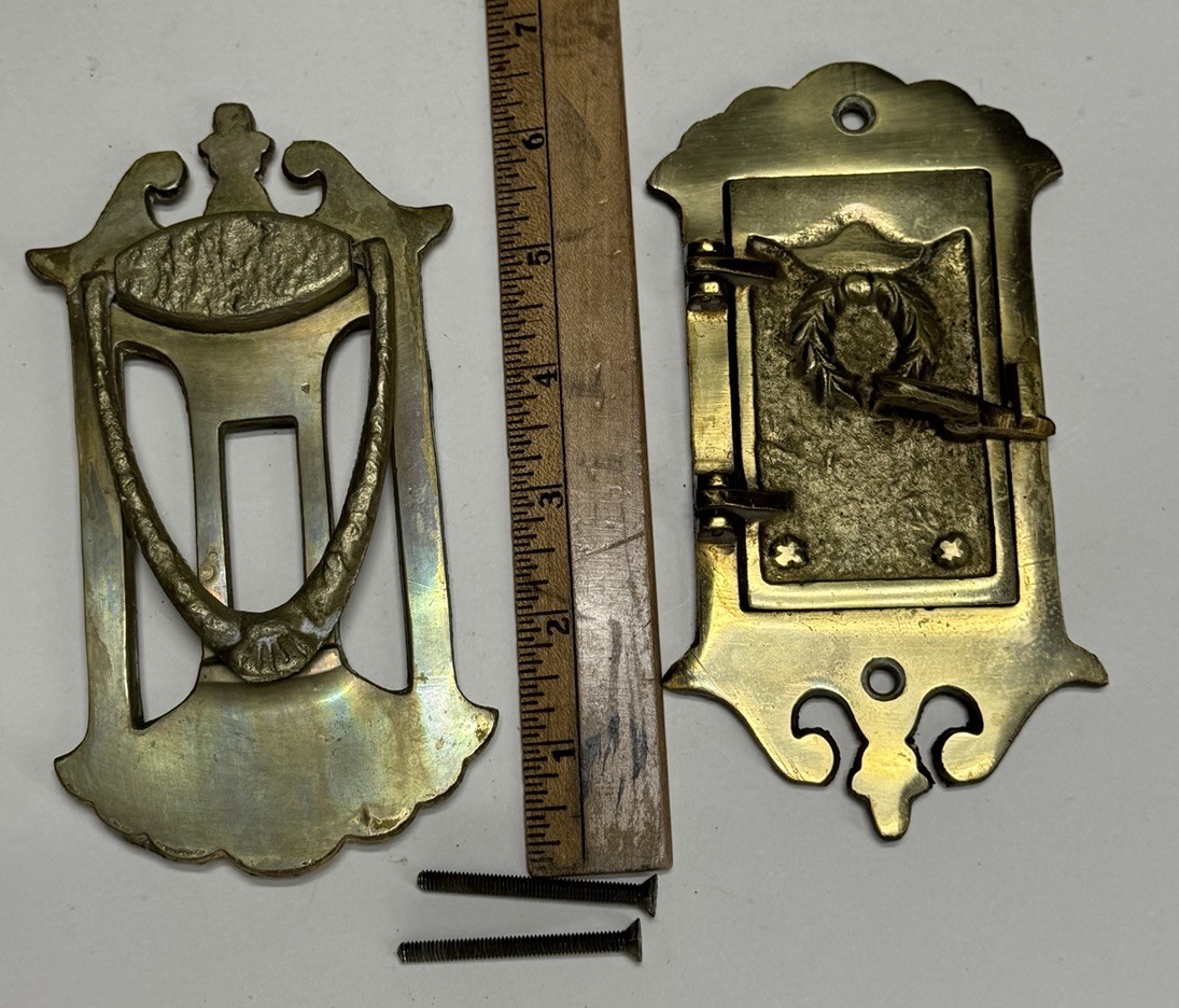 VTG Antique Brass Speakeasy Door Knocker & Peep Hole Cover Art Deco Xmas Holiday