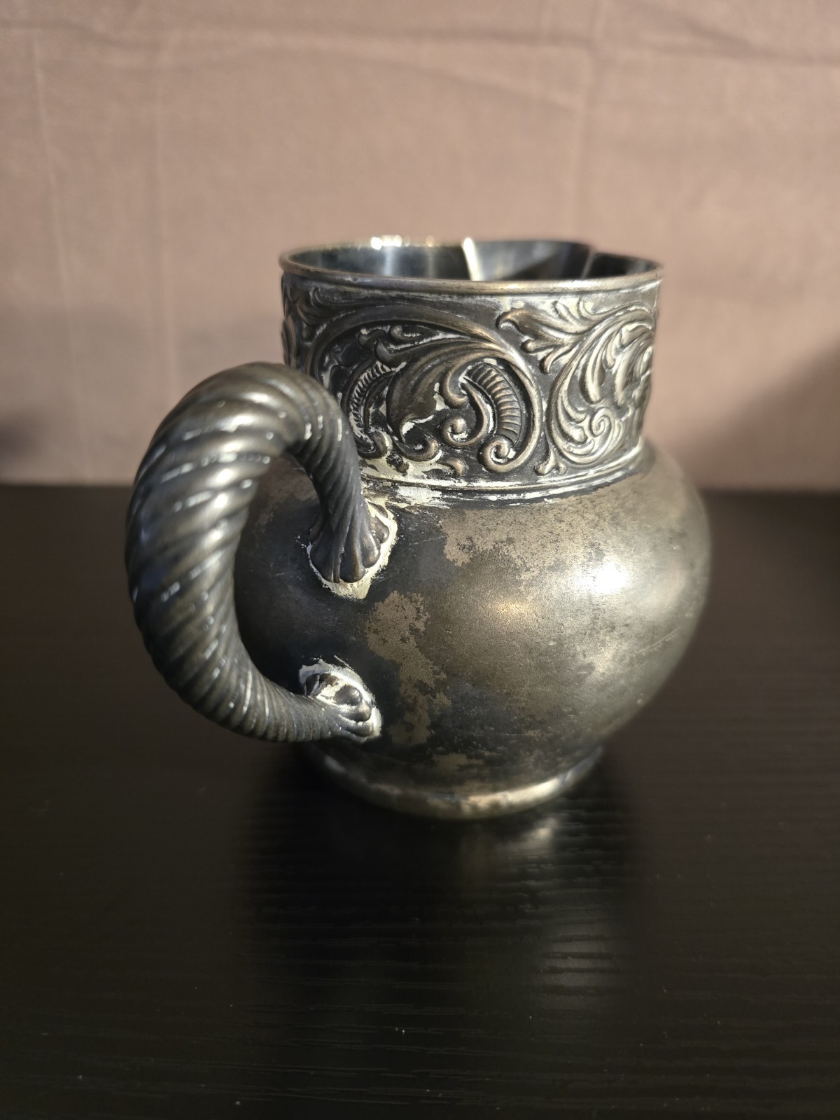 ANTIQUE ROGERS SMITH & CO SILVER PLATED VICTORIAN REPOUSSE CREAMER PITCHER