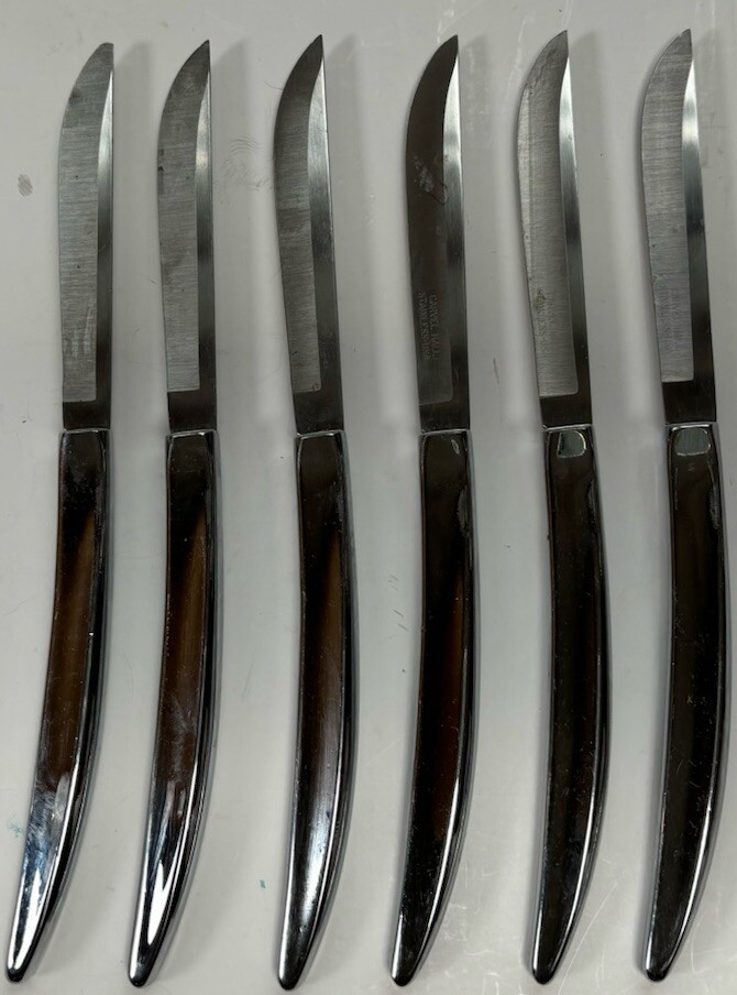 Vintage Carvel Hall Steak Knives Stainless Steel USA Glossy Handle Set of 6