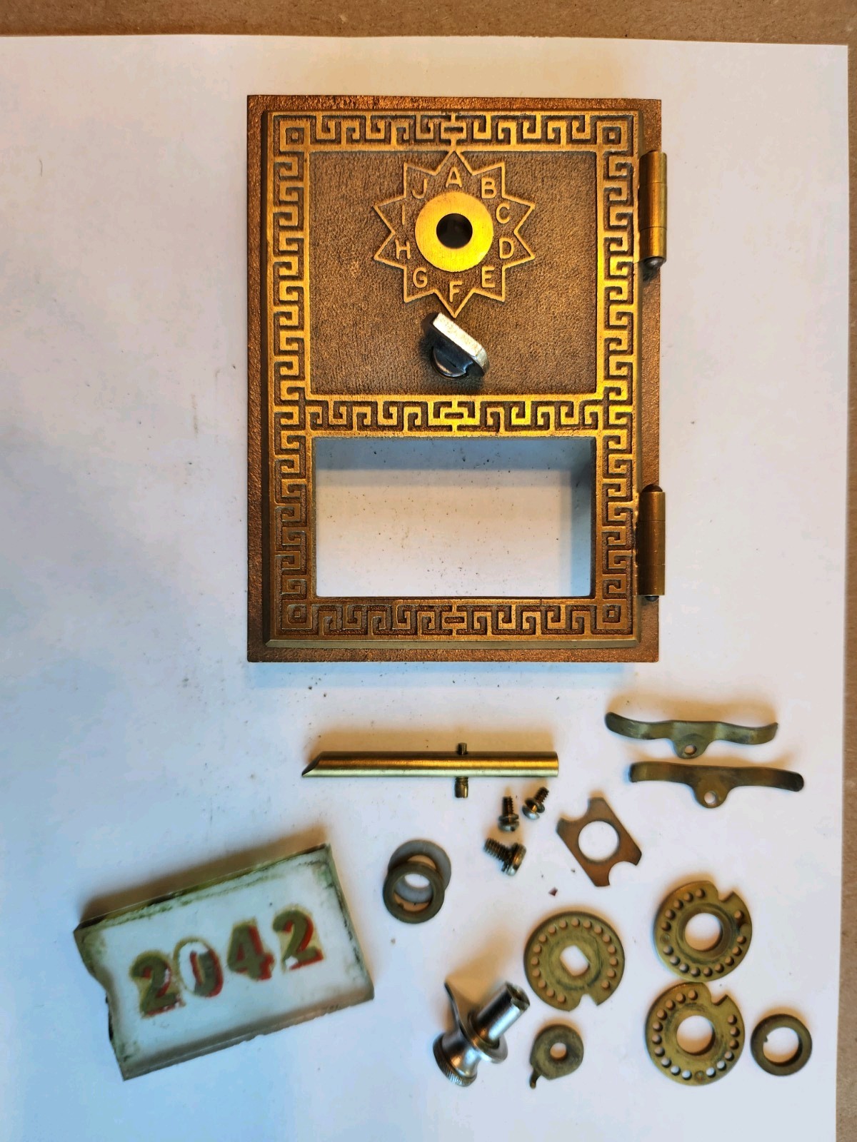 Vintage 1958 American Device Post Office Box Door Original brass #2042 PARTS LOT