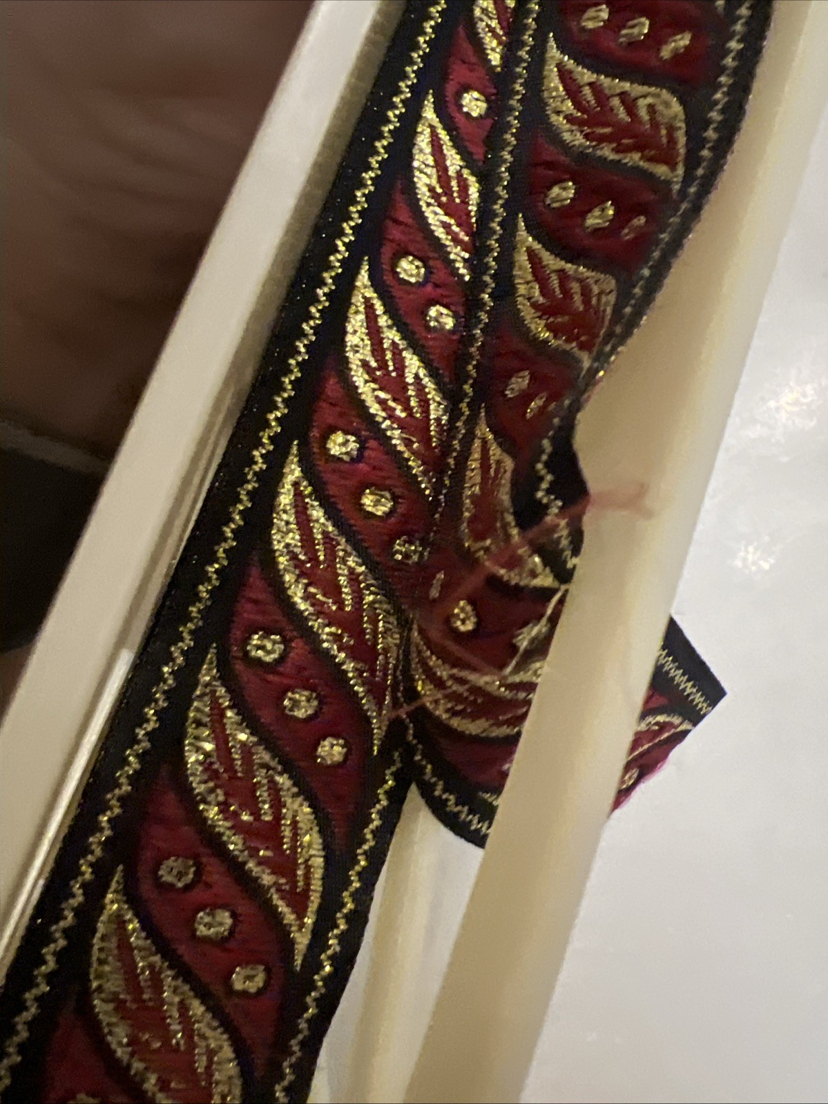 At least 3 Yards Wrights 50 Metallic 50 Wool Brown Red Black Gold Leaf Ribbon
