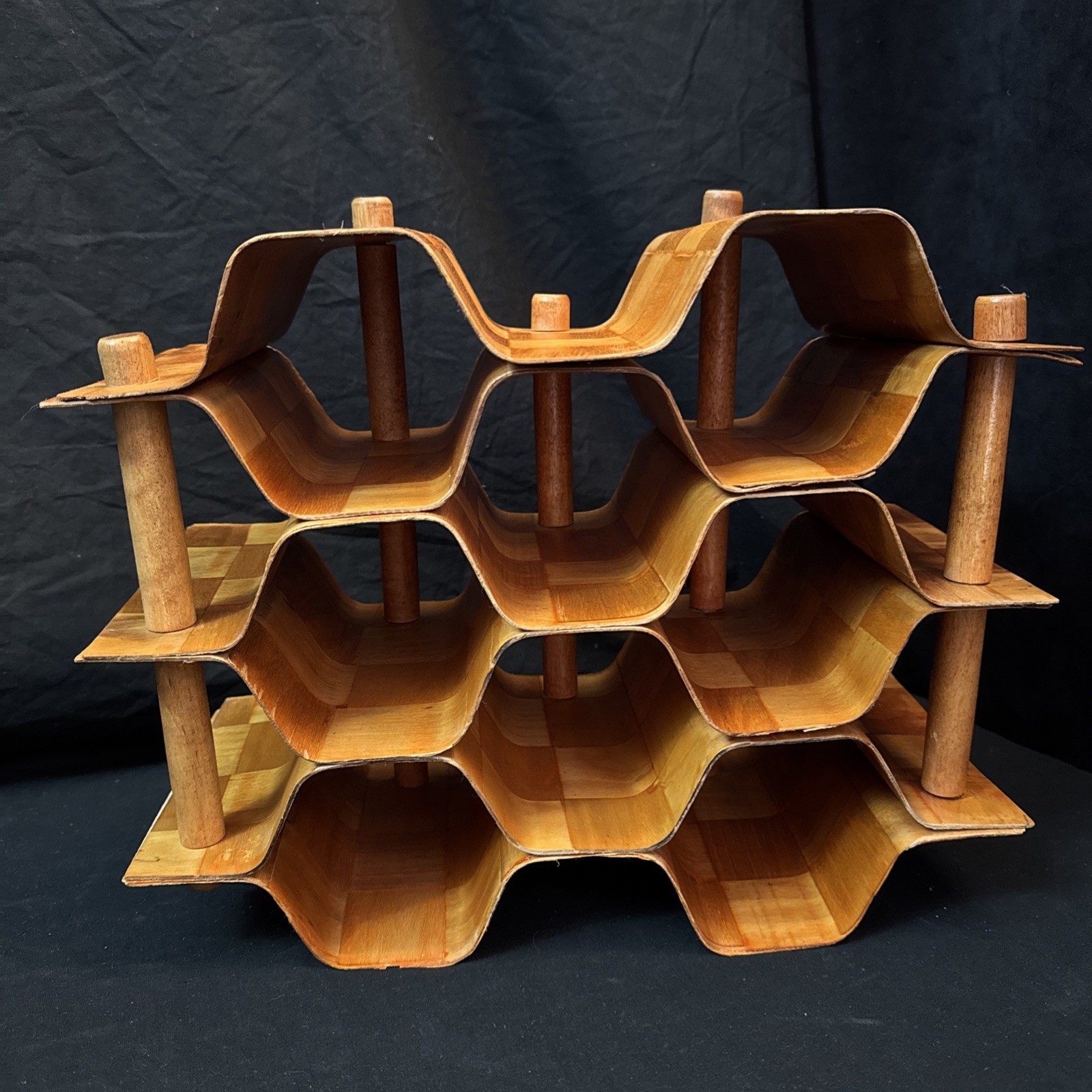 Vtg MCM Danish Modern Mid Century Checkered Torsten Johansson Bentwood Wine Rack