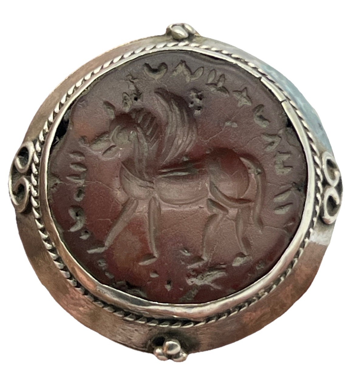 Ancient Sassanian Carnelian Seal Pegasus Intaglio Hand Made Silver Ring
