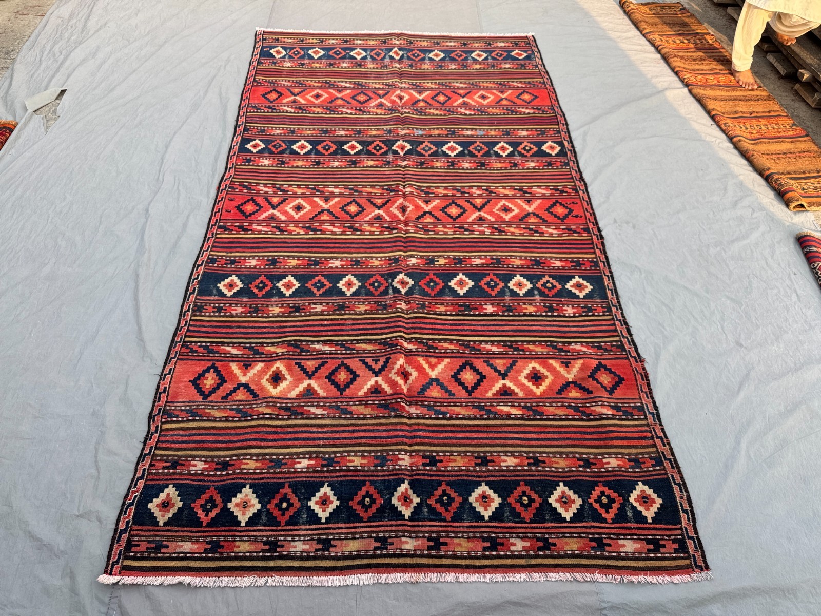 6’1×11’3 Ft Vintage Afghan Baluchi Kilim Rug Wool Geometric Tribal Carpet