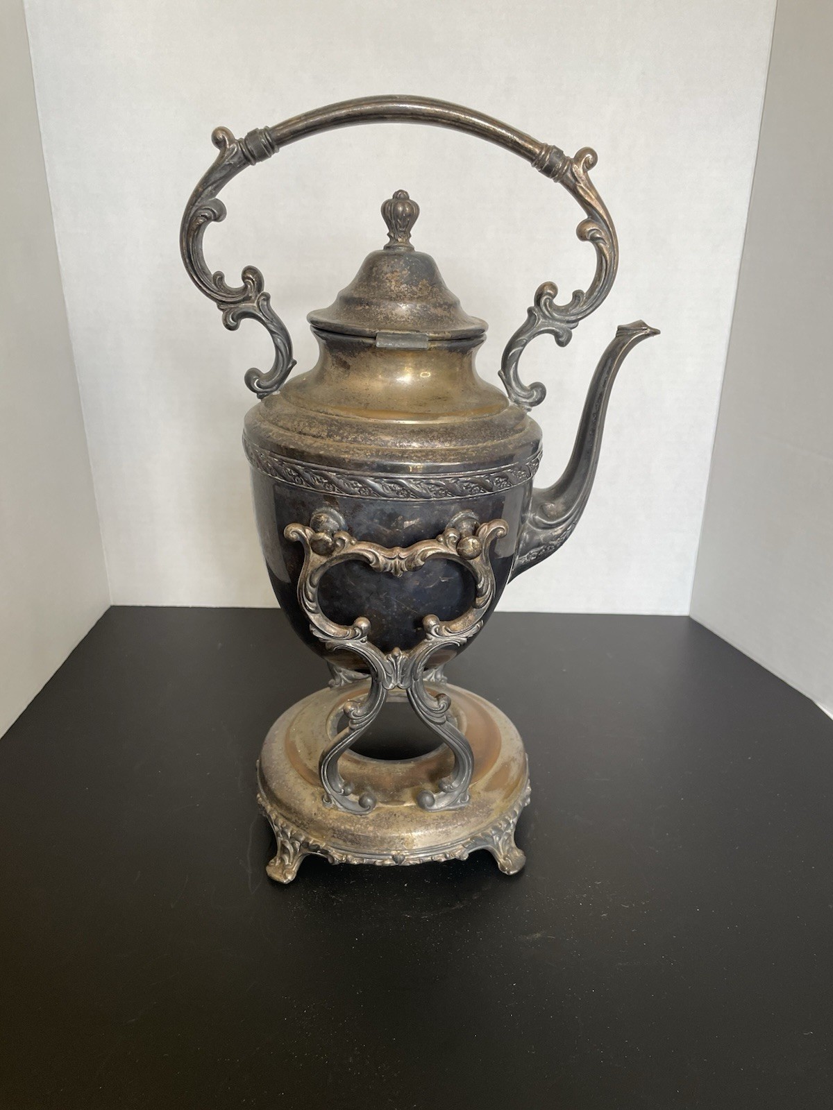 Tilting Coffee Serving Pot Vintage Silver On Copper And Sugar Bowl