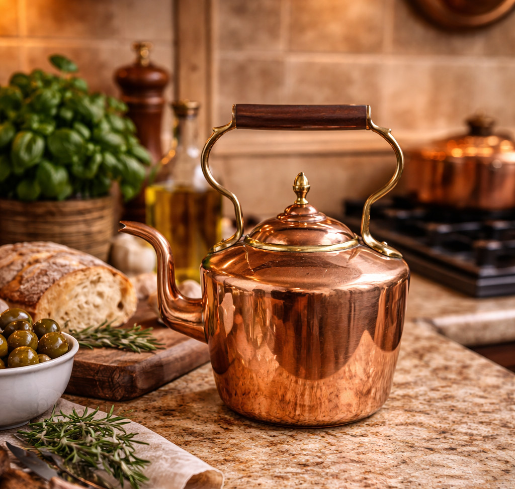 Large Antique Copper Kettle with Brass and Copper Handle – English Country House