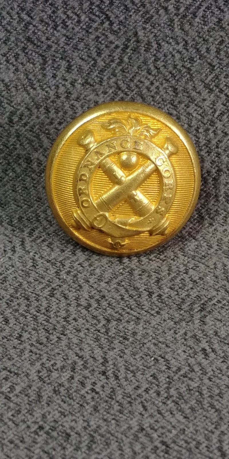 1870s+ US Army Ordnance Corps Crossed Cannon Flaming Bomb Picture Button Antique