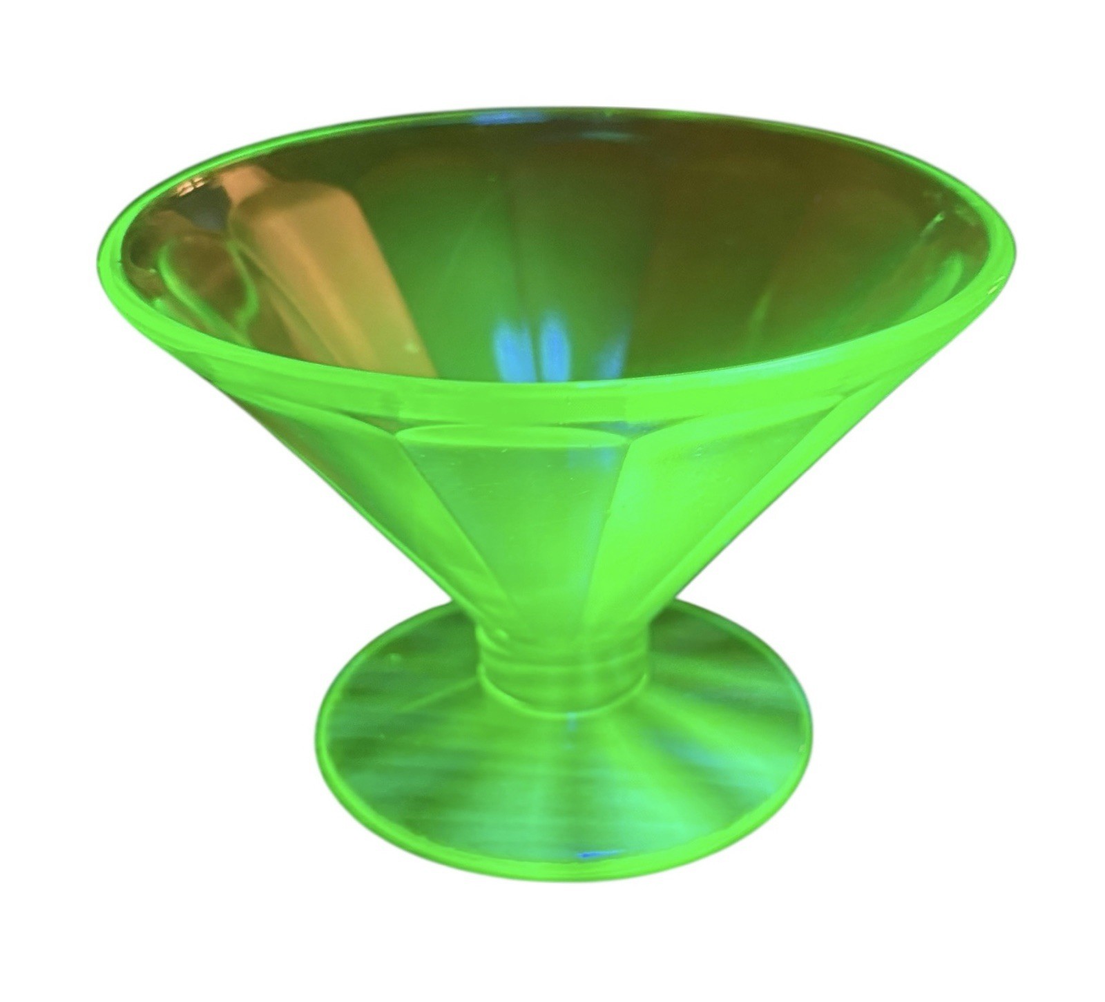 VTG 30s Federal Glass Co Green Vaseline Glass Panelled Sherbet Dish Diana Glow