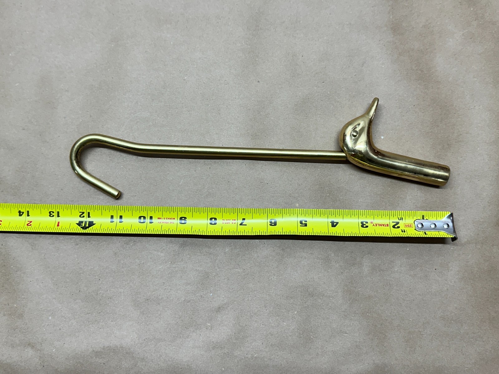Vintage Solid Brass Damper Hook Fireplace Flue Pull Duck Head 13″