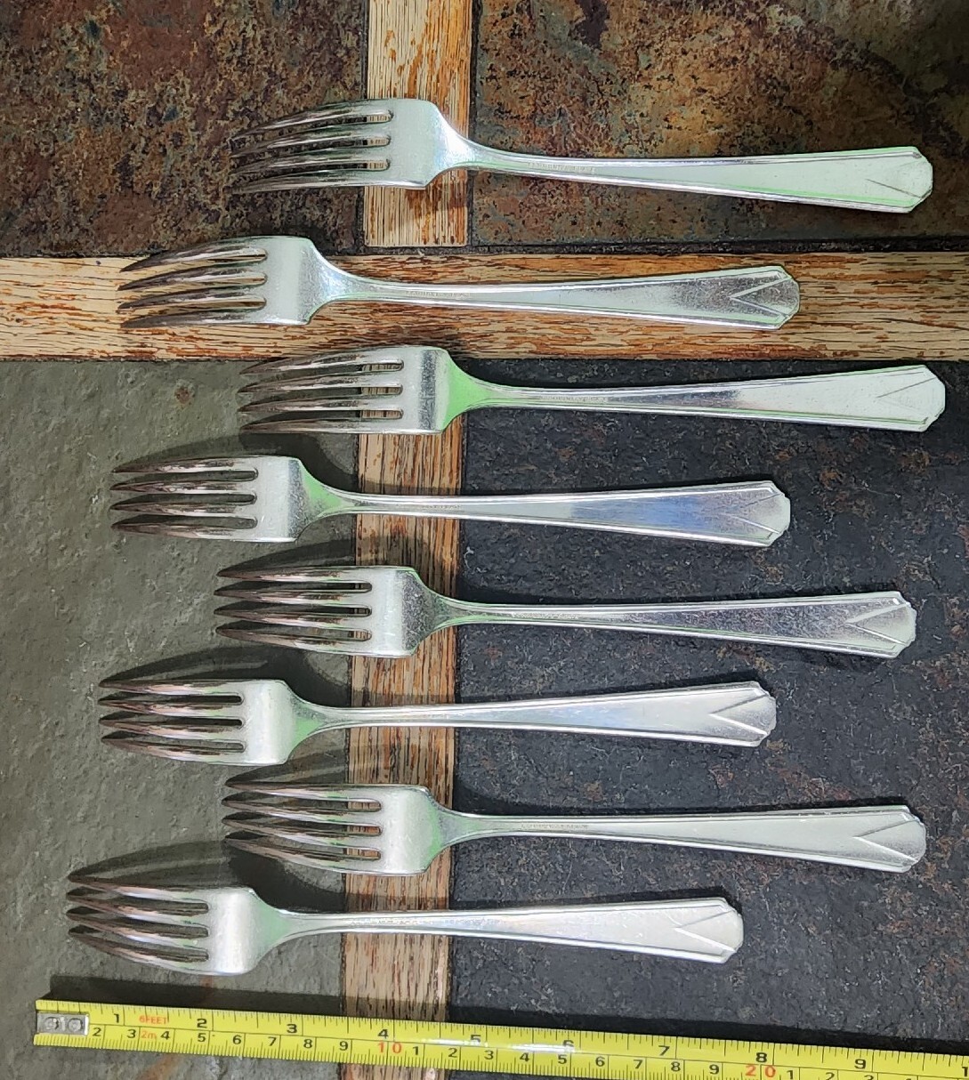 👌LOT OF 8 ART DECO c1929 DEAUVILLE SILVERPLATED “7 1/2” DINNER 🍽FORKS