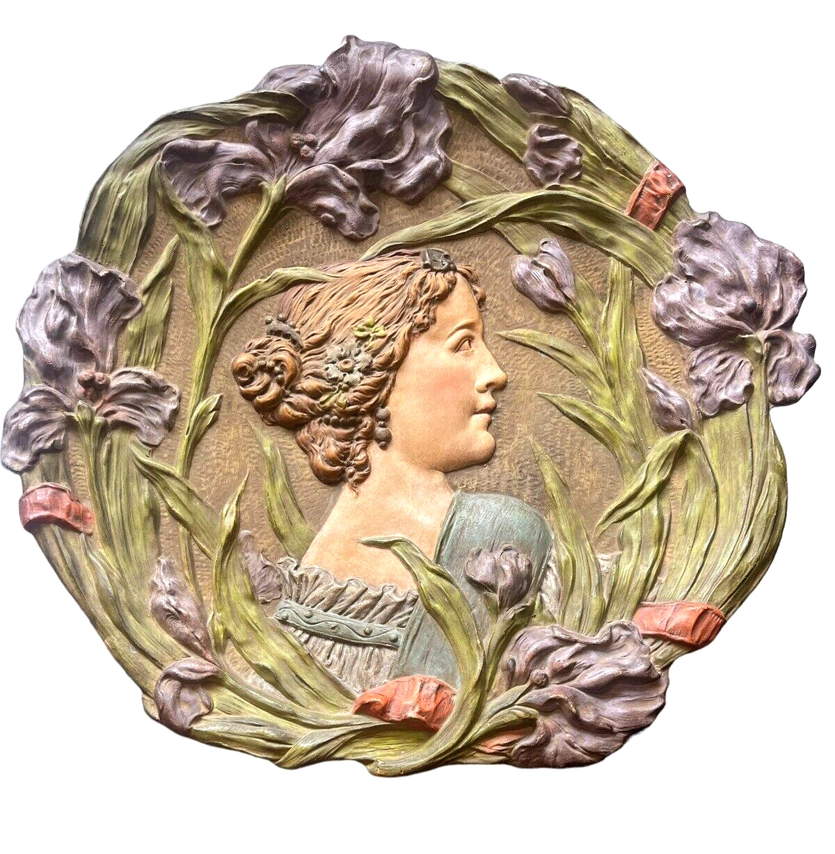 Ernst Wahliss Austria Art Nouveau Lady 16″ Art Pottery Hanging Wall Charger