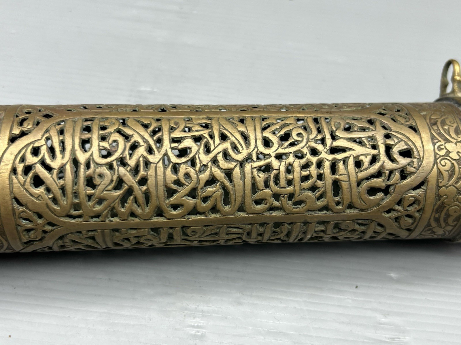 Ancient Islamic Open Work Arabic Inscriptions Bronze Messenger Box Or Pencase