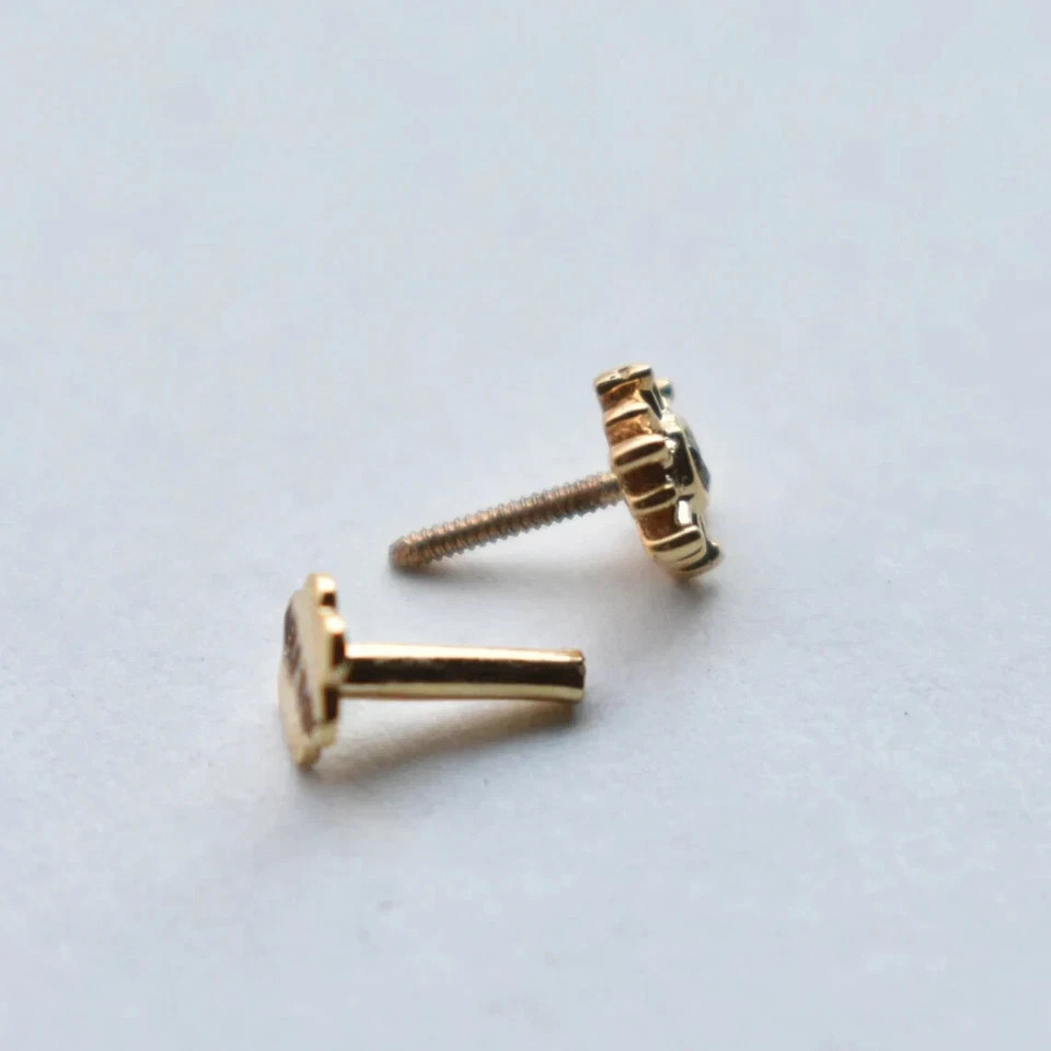 Labret Tragus Ear Sunrays Piercing Lab Created Diamond 14K Yellow Gold Plated