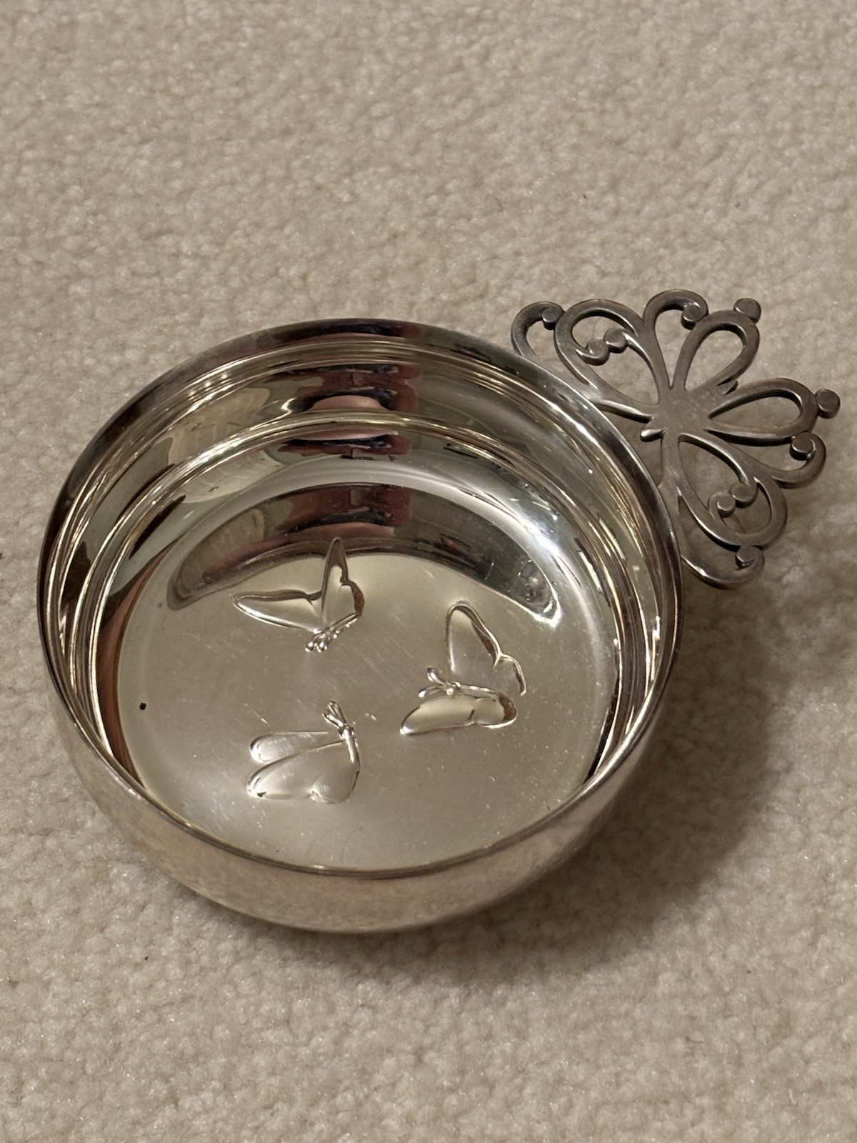 Butterly Silverplate Bowl Vintage Lunt C-190 Porringer Dish With Handle