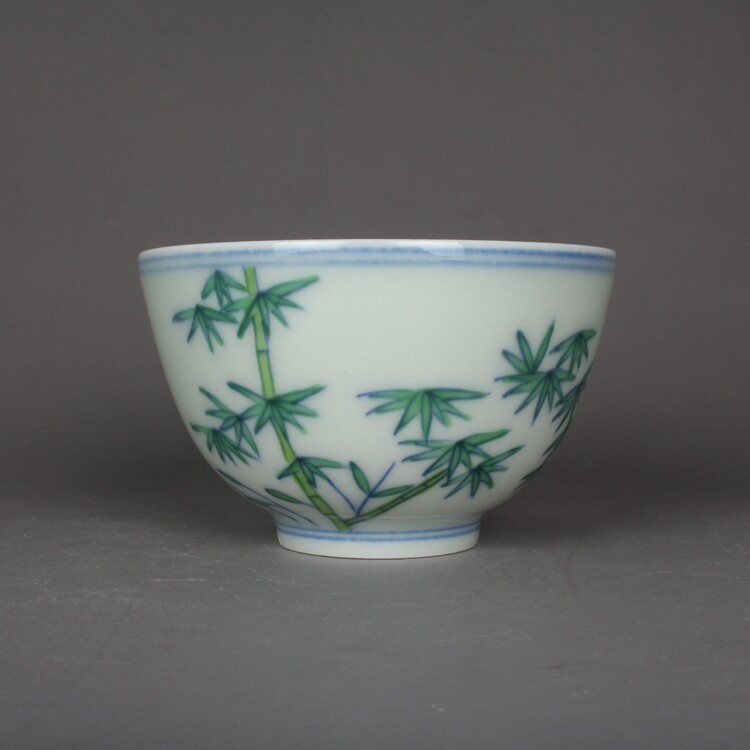 Chinese Ming Chenghua Blue and White Porcelain Green Bamboo Design Teacup 3.15″