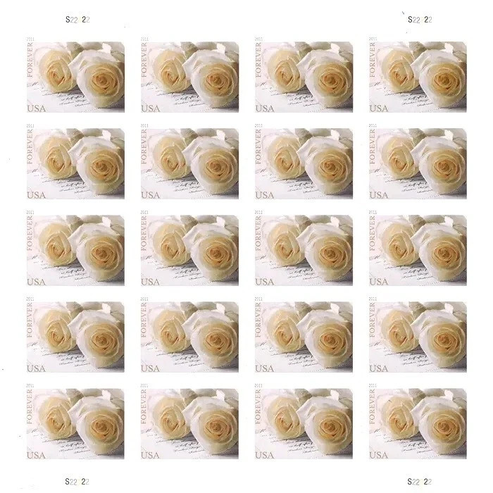 2011 USPS Forever Stamps WEDDING WHITE ROSES 5 Sheets of 20 / sheet total 100