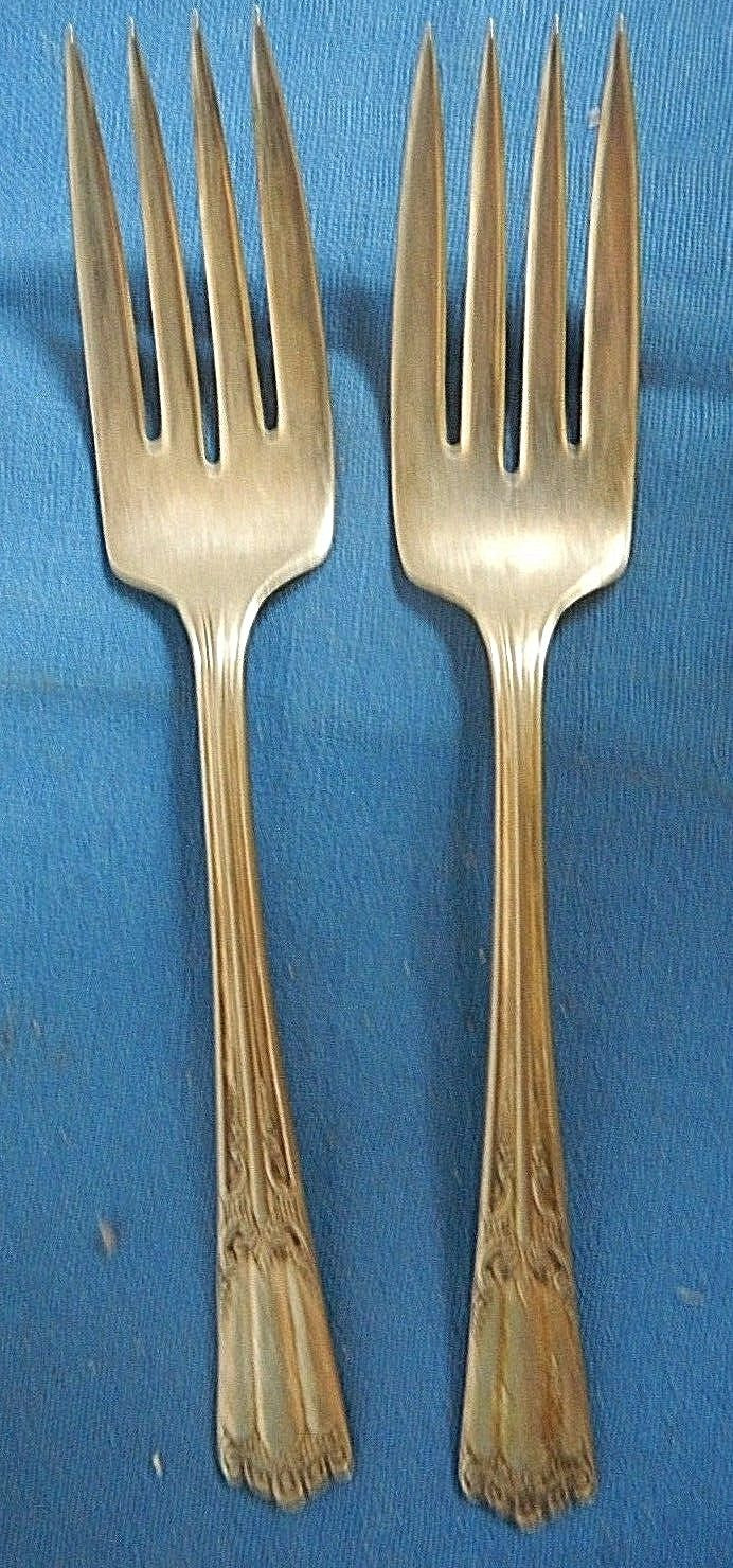 Deerfield Silverplate 2 Salad Forks – 1933 Lenox Pattern, GUC dinnerware, retro