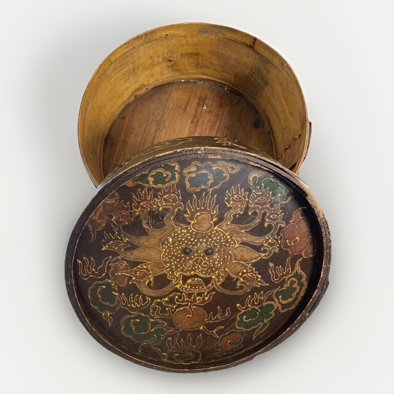 Rare Antique Chinese Hat Box Hand Painted 1870th