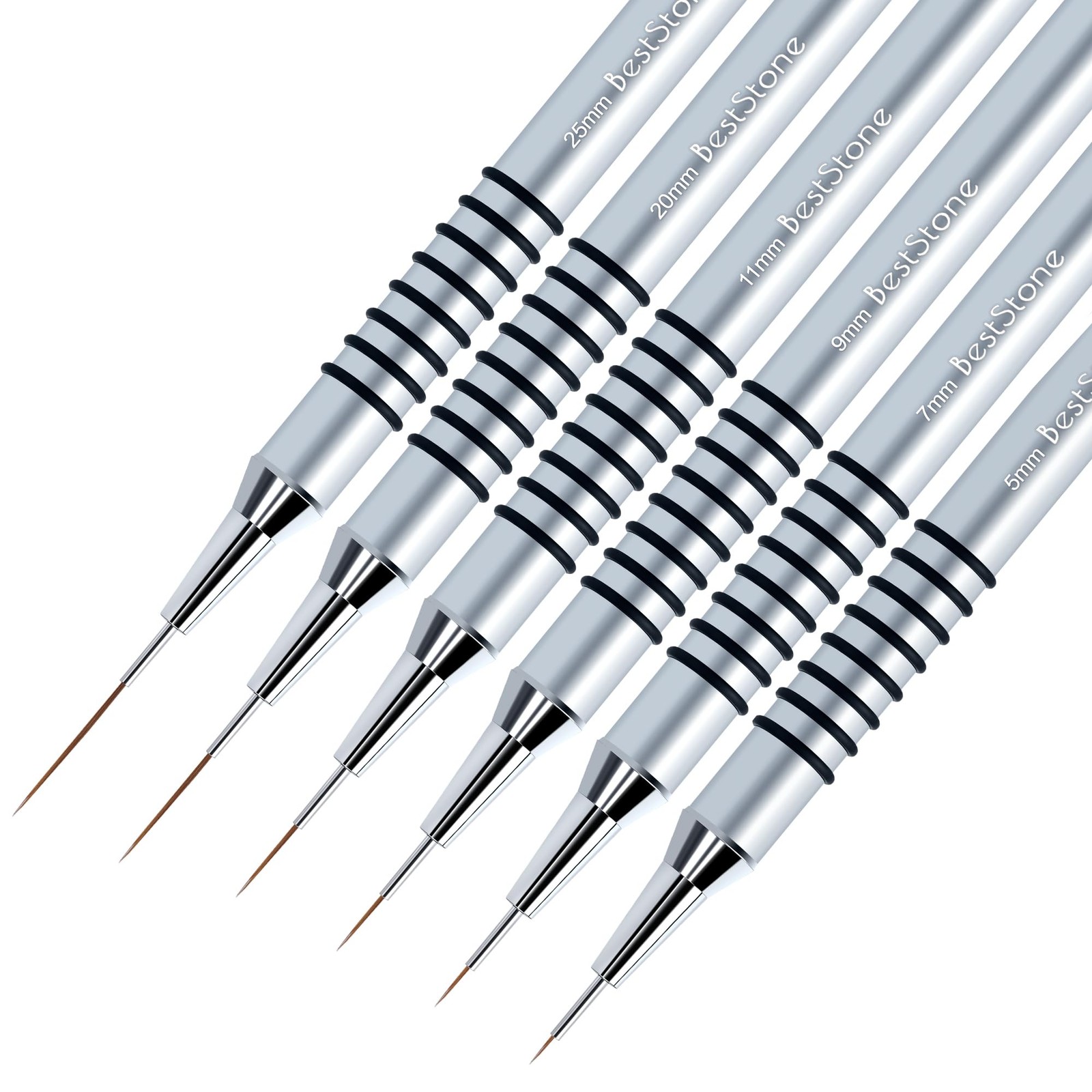 Metallic Nail Art Liner Brushes, 6Pcs Professional Gel Polish S, Silver
