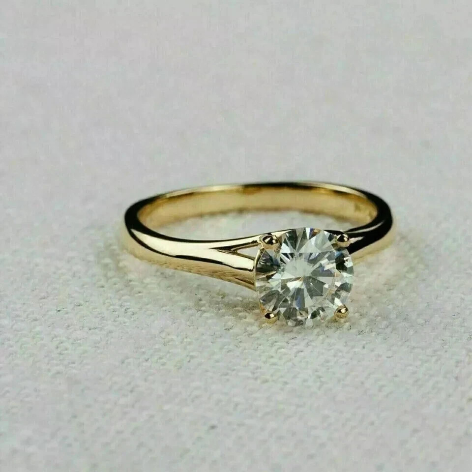 1.5Ct Round Cut Lab-Created Diamond Women Engagement Ring 14k Yellow Gold Plated
