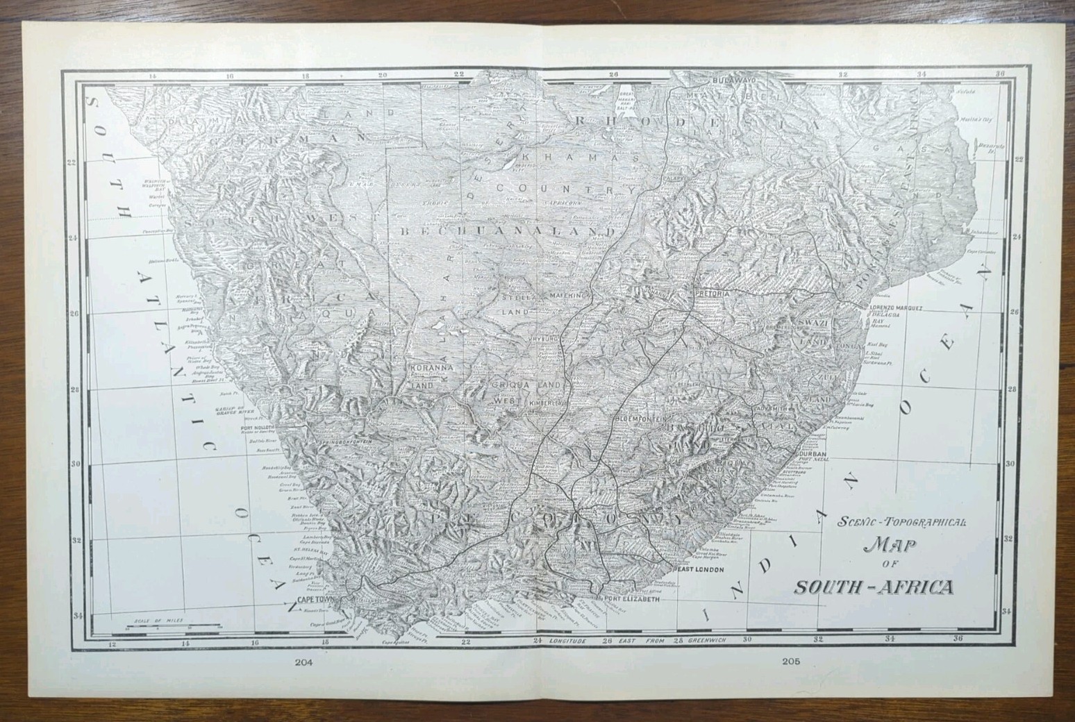Vintage 1902 SOUTH AFRICA TOPO Map 22″x14″ Old Antique Original PORT ELIZABETH
