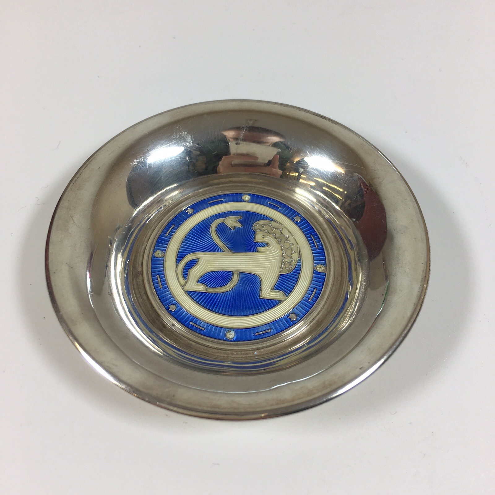 Vintage Norwegian Sterling Silver Enamel Lion Leo Zodiac Dish J Tostrup