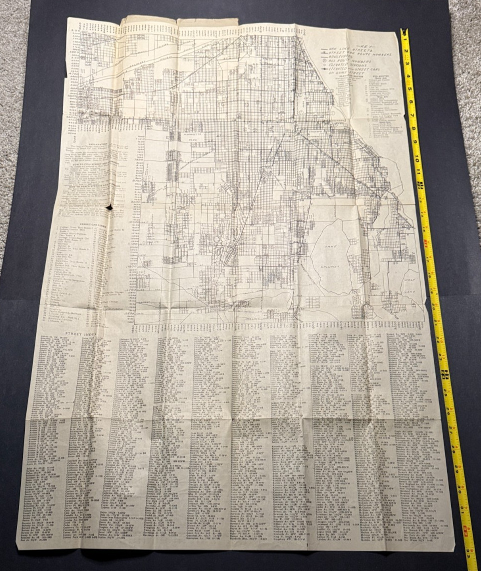 c1937 MacFarlane CHICAGO City Map – Street Guide Legends Transit Routes UNUSUAL