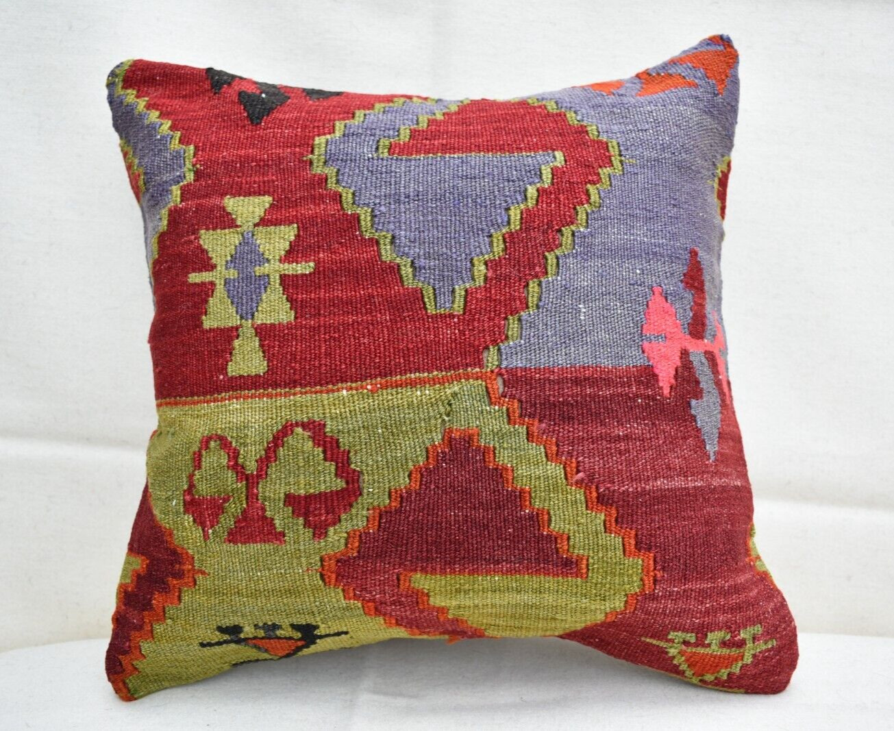 16”x16” Decorative Handmade Turkish Kilim Pillow Cover Sofa Rug Cushion Cover